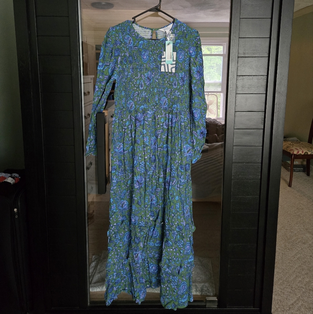 Market & Spruce Blue and Green Floral Maxi Dress